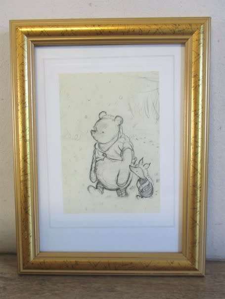 THE SWEETEST SMALL ORIGINAL PENCIL SKETCH OF WINNIE THE POOH AND PIGLET