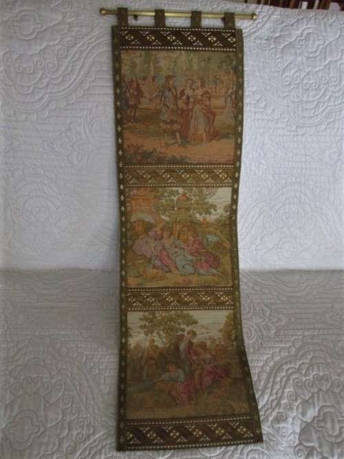 BEAUTIFUL VINTAGE ROSEL ERZEUGNISSE, WEST GERMANY STEVENGRAPH WALL HANGING WITH 3 ROMANTIC SCENES