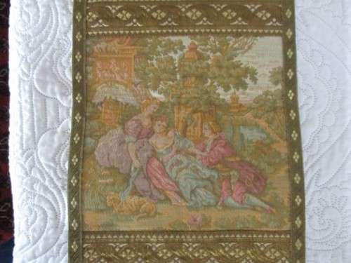BEAUTIFUL VINTAGE ROSEL ERZEUGNISSE, WEST GERMANY STEVENGRAPH WALL HANGING WITH 3 ROMANTIC SCENES