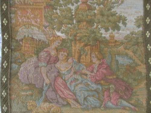 BEAUTIFUL VINTAGE ROSEL ERZEUGNISSE, WEST GERMANY STEVENGRAPH WALL HANGING WITH 3 ROMANTIC SCENES