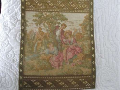 BEAUTIFUL VINTAGE ROSEL ERZEUGNISSE, WEST GERMANY STEVENGRAPH WALL HANGING WITH 3 ROMANTIC SCENES