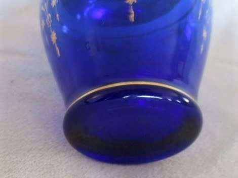 VINTAGE COBALT BLUE VASE WITH GOLD TRIMMING (PLEASE DISREGARD REFLECTIONS)