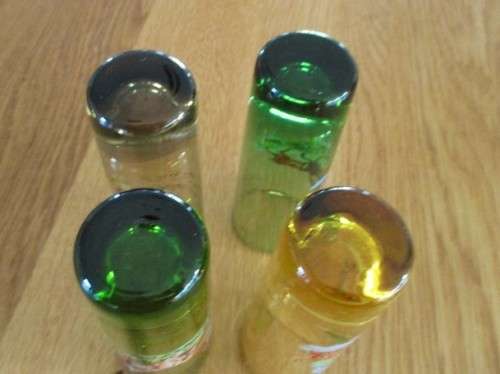 SET OF 4 VINTAGE SPANISH LONG SHOT GLASSES DEPICTING DIFFERENT HUNTING SCENES  FROM SA DA BANDEIRA