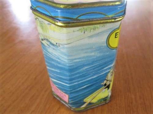 VINTAGE LITHOGRAPHED EARL GREY TEA TIN WITH ORIENTAL BOATING SCENE