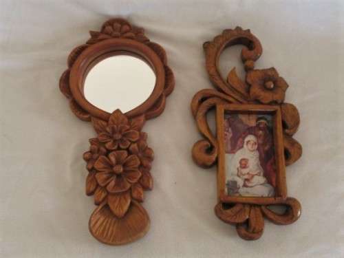 A BEAUTIFUL, ORNATE  HAND CARVED SET - HAND MIRROR AND PICTURE/PHOTO FRAME - 1992