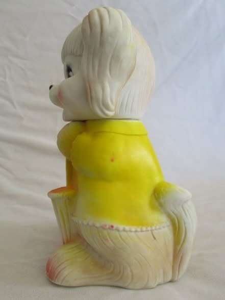 LARGE VINTAGE RUBBER SQUEAKY TOY - CUTE DOG WITH UMBRELLA AND TURNING HEAD - SQUEAKER WORKING!