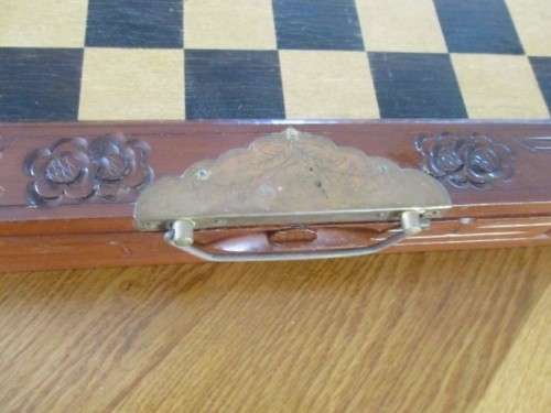 VINTAGE WOODEN CHESS SET IN WOODEN BOX WITH DRAWERS - COMPLETE