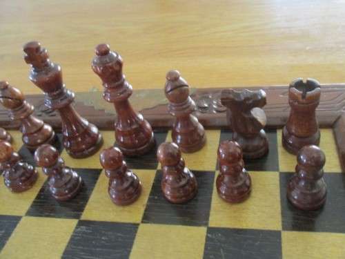 VINTAGE WOODEN CHESS SET IN WOODEN BOX WITH DRAWERS - COMPLETE