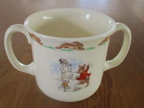 SPECIAL VINTAGE 1984 ROYAL DOULTON GOLDEN JUBILEE CELEBRATION  BUNNYKINS MUG WITH DOUBLE HANDLES
