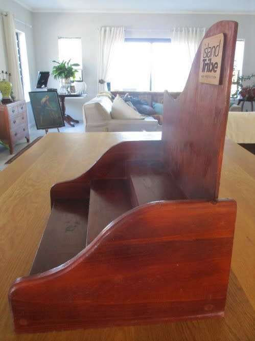 A HANDY SOLID WOOD STEPPED DISPLAY STAND FOR YOUR BATHROOM/KITCHEN GOODIES AND IDEAL MARKET DISPLAY!