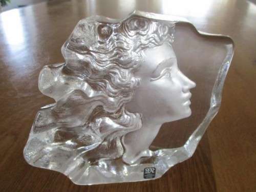 FOR TORI 16 ONLY - STUNNING SWEDISH ART DECO FULL LEAD CRYSTAL SCULPTURE OF WOMAN'S FACE
