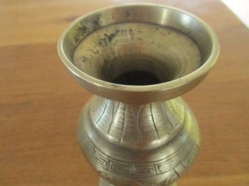 AN OLD ANTIQUE? CHINESE BRASS VASE INTRICATELY ENGRAVED WITH FIVE-CLAWED DRAGON