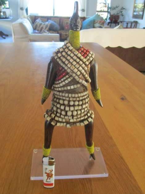WEIRD AND WONDERFUL - VINTAGE 36CM TALL ADORNED WOODEN NDEBELE SCULPTURE  - STUNNING PIECE!!