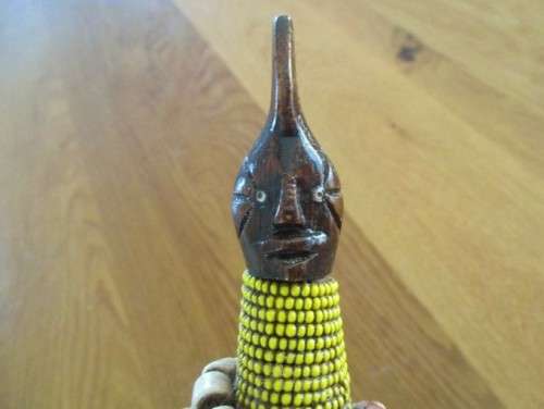 WEIRD AND WONDERFUL - VINTAGE 36CM TALL ADORNED WOODEN NDEBELE SCULPTURE  - STUNNING PIECE!!