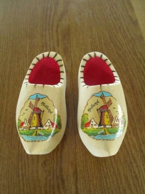 RELISTED - TWO SMALL, DECORATIVE WOODEN DUTCH CLOGS