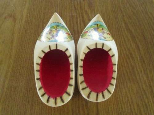 RELISTED - TWO SMALL, DECORATIVE WOODEN DUTCH CLOGS