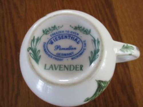 QUALITY GERMAN WIESENTHAL CREAMER AND LIDDED SUGAR BASIN - LAVENDER DESIGN