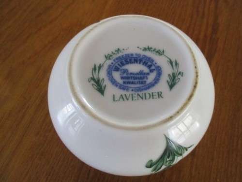 QUALITY GERMAN WIESENTHAL CREAMER AND LIDDED SUGAR BASIN - LAVENDER DESIGN