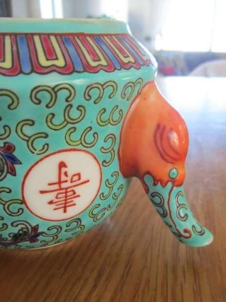 UNUSUAL AND LOVELY - ZHONGGUO JINGDEZHEN TURQUOISE TEAPOT WITH UNUSUAL ELEPHANT TRUNK SPOUT