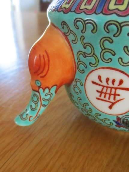 UNUSUAL AND LOVELY - ZHONGGUO JINGDEZHEN TURQUOISE TEAPOT WITH UNUSUAL ELEPHANT TRUNK SPOUT