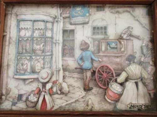 VINTAGE ANTON PIECK 3D SHADOW BOX  ART - VICTORIAN STREET SCENE - FRAMED
