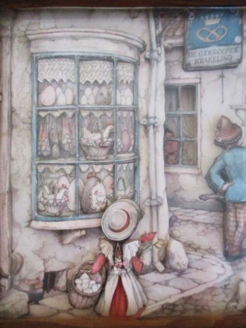 VINTAGE ANTON PIECK 3D SHADOW BOX  ART - VICTORIAN STREET SCENE - FRAMED