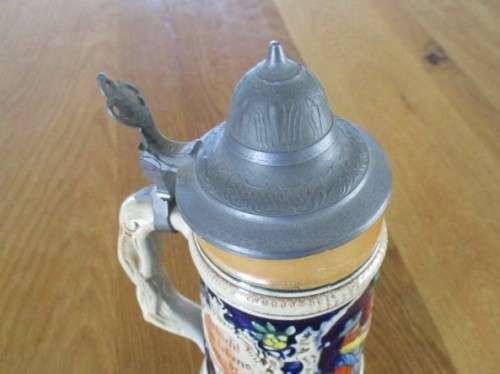 FOR VICKY ONLY -  GERMAN STEIN WITH PEWTER LID - "BIER LIEB UND LIED/ MACHT NIE LEBENS MUD"