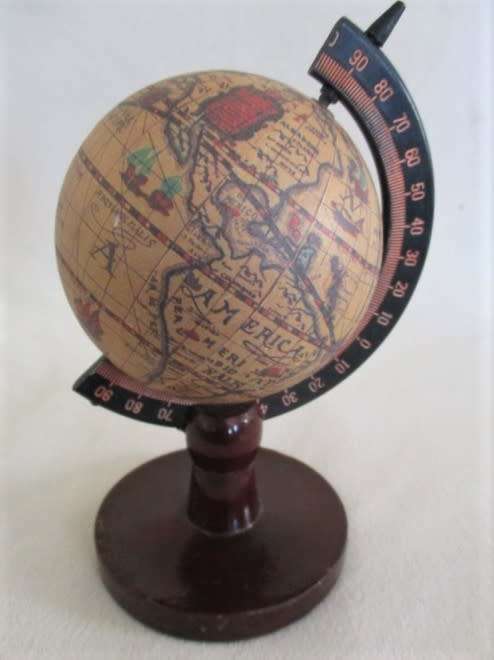 SMALL ORNAMENTAL "OLDE WORLD" GLOBE ON WOODEN STAND