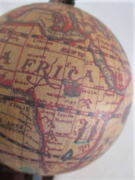 SMALL ORNAMENTAL "OLDE WORLD" GLOBE ON WOODEN STAND