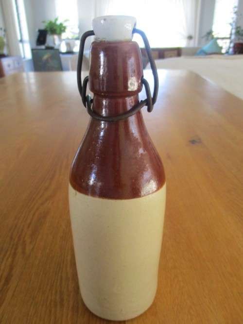 FOR ANTICO5939 ONLY - TWO ANTIQUE STONEWARE GINGER BEER BOTTLES - RARE TO FIND WITH LIDS!!