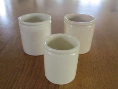 THREE ANTIQUE 1800's? CERAMIC OINTMENT BOTTLES