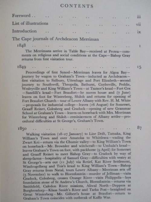 1957 - THE CAPE JOURNALS OF ARCHDEACON N.J. MERRIMAN 1848 - 1855