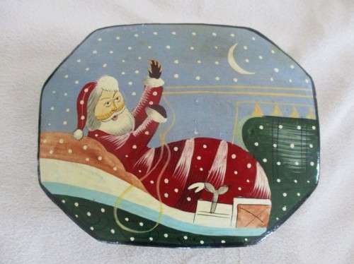2.. -  HAND PAINTED LACQUERED WOODEN TRINKET BOX WITH SANTA