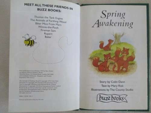 1994 HARD COVER BUZZ BOOK - THE ANIMALS OF FARTHING WOOD -  SPRING AWAKENING  - GREAT CONDITION