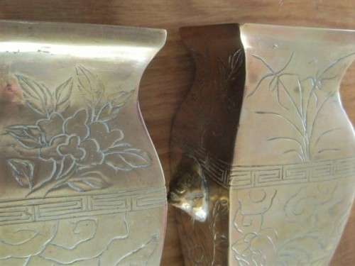 TWO STUNNING VINTAGE CHINESE HAND ENGRAVED BRASS VASES - SOLID AND HEAVY