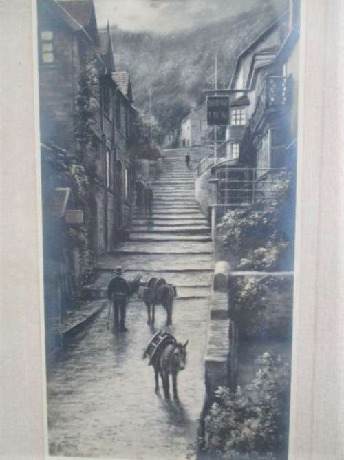 ZEEBOB ONLY - ANTIQUE 1870`s/1880`s FRAMED ALBUMEN PRINT - UP ALONG CLOVELLY, NORTH DEVON?
