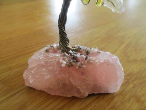 TWO SMALL ORNAMENTAL GEMSTONE TREES - ONE TIGER'S EYE AND ONE ROSE AND WHITE QUARTZ