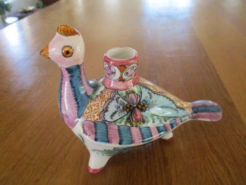 VINTAGE STUDIO ART PEACOCK CANDLESTICK - K.N. SKYROS, GREECE - SIGNED