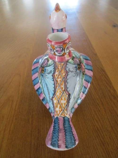 VINTAGE STUDIO ART PEACOCK CANDLESTICK - K.N. SKYROS, GREECE - SIGNED
