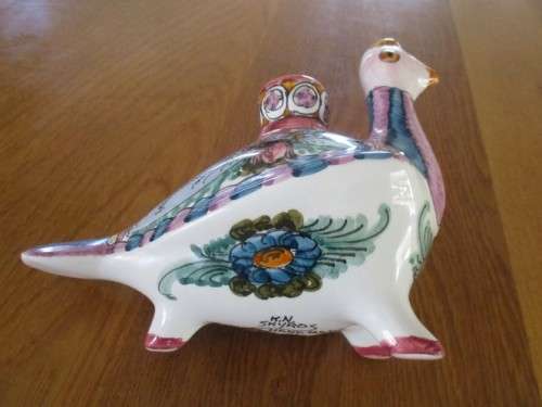 VINTAGE STUDIO ART PEACOCK CANDLESTICK - K.N. SKYROS, GREECE - SIGNED