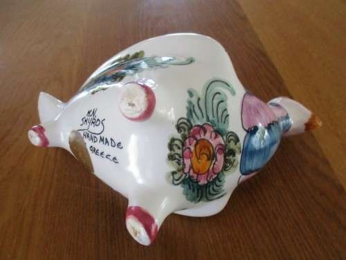 VINTAGE STUDIO ART PEACOCK CANDLESTICK - K.N. SKYROS, GREECE - SIGNED