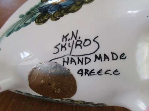 VINTAGE STUDIO ART PEACOCK CANDLESTICK - K.N. SKYROS, GREECE - SIGNED