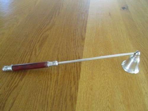 VINTAGE SILVER METAL AND WOOD CANDLE SNUFFER