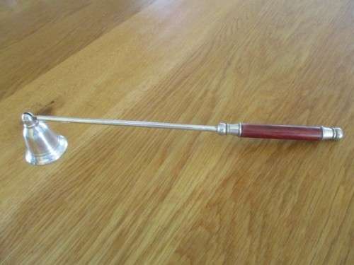 VINTAGE SILVER METAL AND WOOD CANDLE SNUFFER