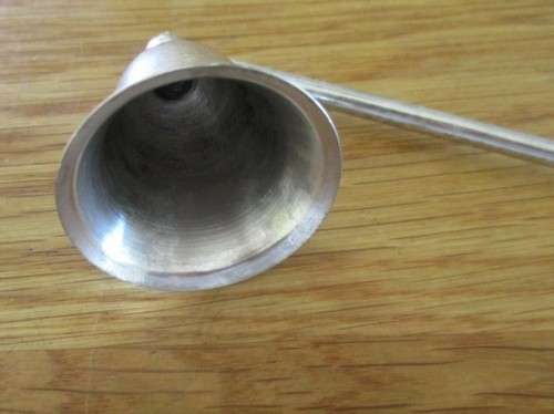 VINTAGE SILVER METAL AND WOOD CANDLE SNUFFER