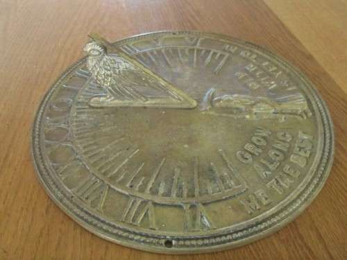 SOLID BRASS "FATHER TIME" SUNDIAL - GROW OLD ALONG WITH ME THE BEST IS YET TO BE -  BIRD GNOMON