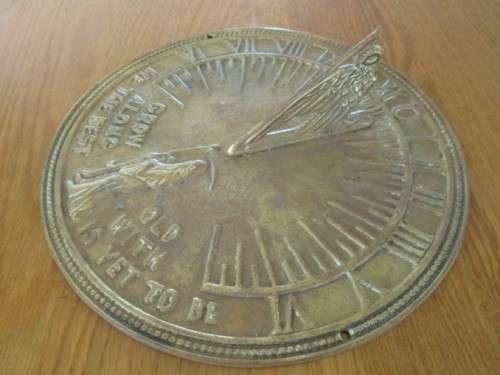 SOLID BRASS "FATHER TIME" SUNDIAL - GROW OLD ALONG WITH ME THE BEST IS YET TO BE -  BIRD GNOMON