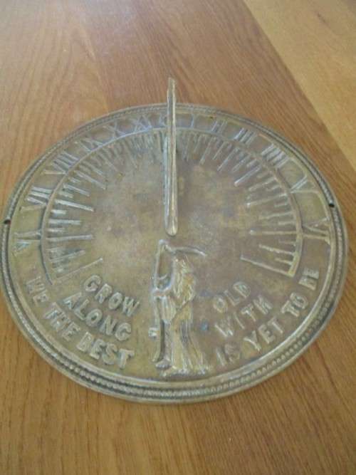 SOLID BRASS "FATHER TIME" SUNDIAL - GROW OLD ALONG WITH ME THE BEST IS YET TO BE -  BIRD GNOMON