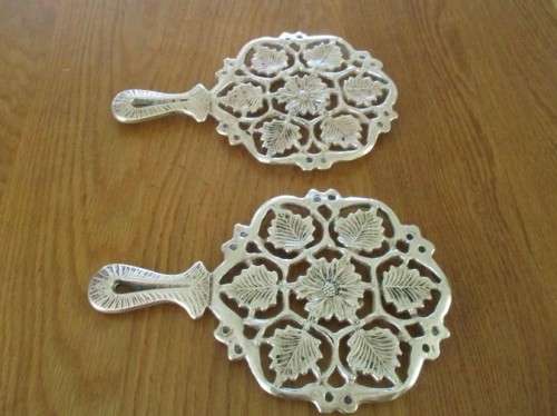 TWO VINTAGE HEAVY, SOLID BRASS TRIVETS/TEAPOT STANDS