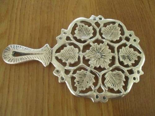 TWO VINTAGE HEAVY, SOLID BRASS TRIVETS/TEAPOT STANDS